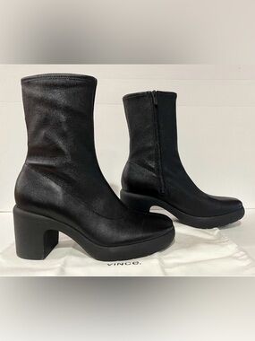 Vince Black Platform Mid-Calf Zip Heeled Boots